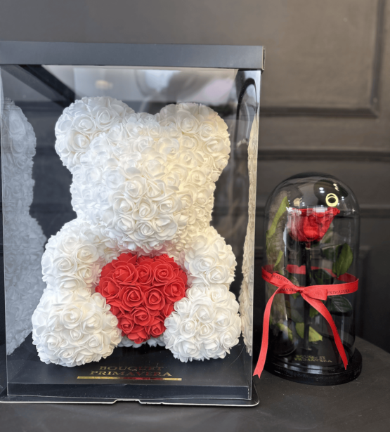 oso rosas eternas blanco